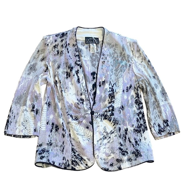 Alex Evenings Petite Vintage Satin Trim 3/4 Sleeve Stretch Blazer Jacket Multi - Picture 8 of 10